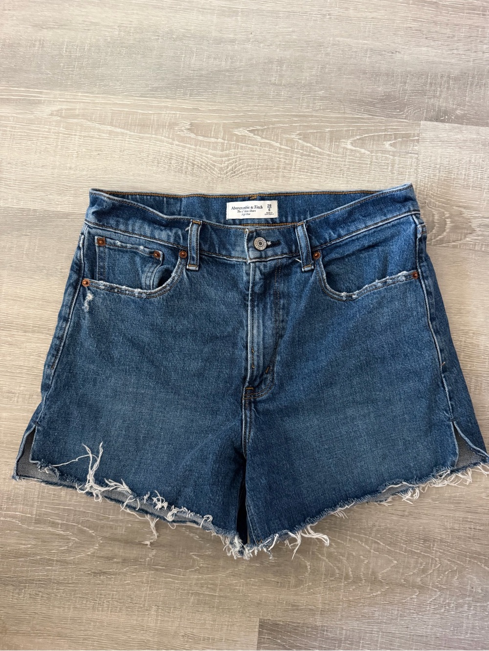 Abercrombie & Fitch Dark Blue Distressed High-Rise Denim Shorts